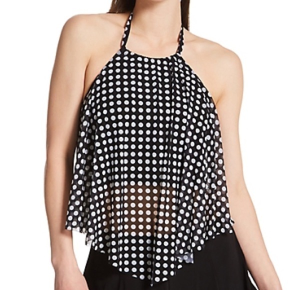 COCO REEF Riviera Dot Aura Mesh Ruffle Crop Tankini Swimsuit Bikini Black 34DD - Picture 9 of 15